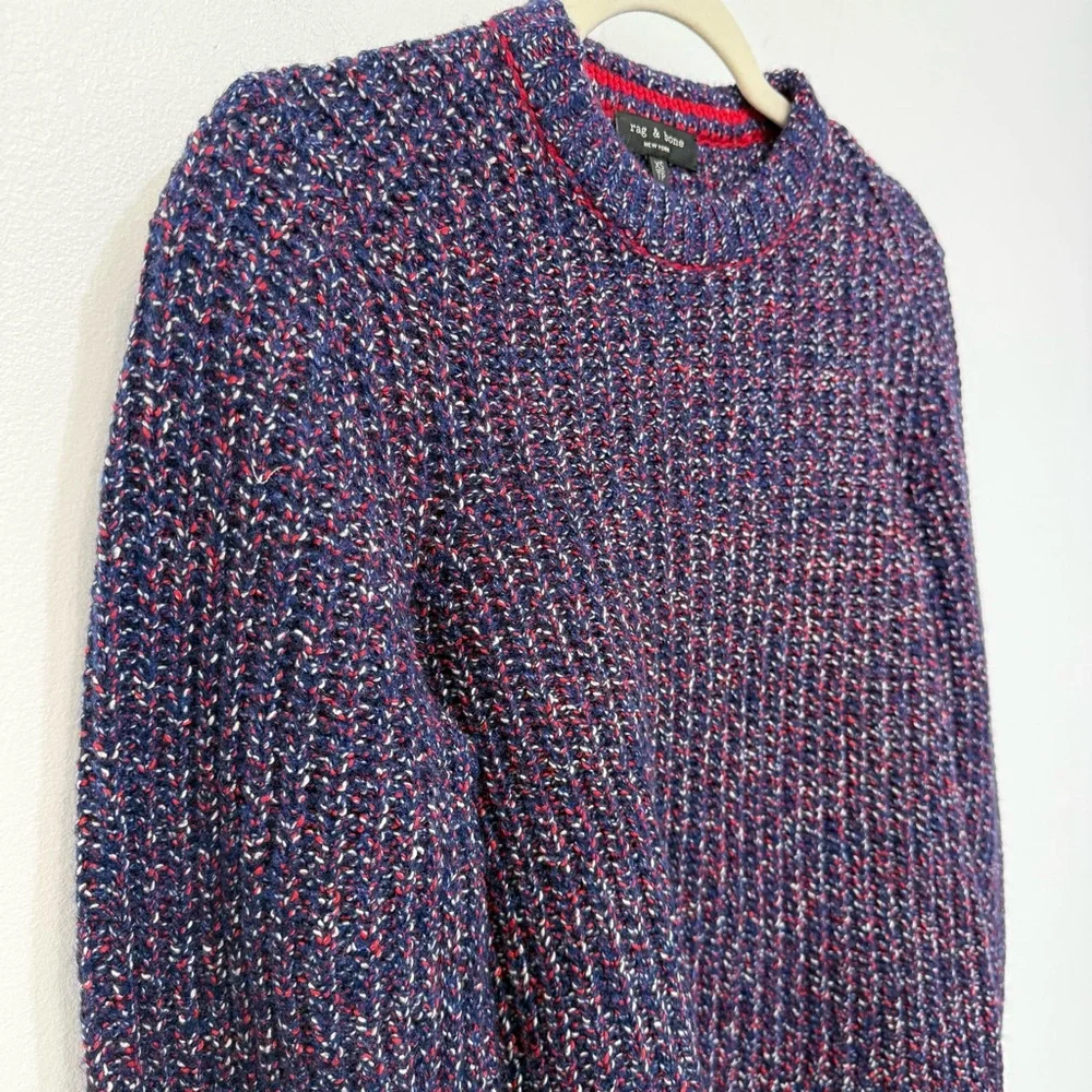 Rag & Bone Cheryl Rib Knit Sweater Navy Blue Red Wool Blend Women's XS Classic